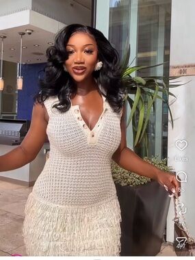 Fashion Nova Cream Crochet Fringe Tank Dress